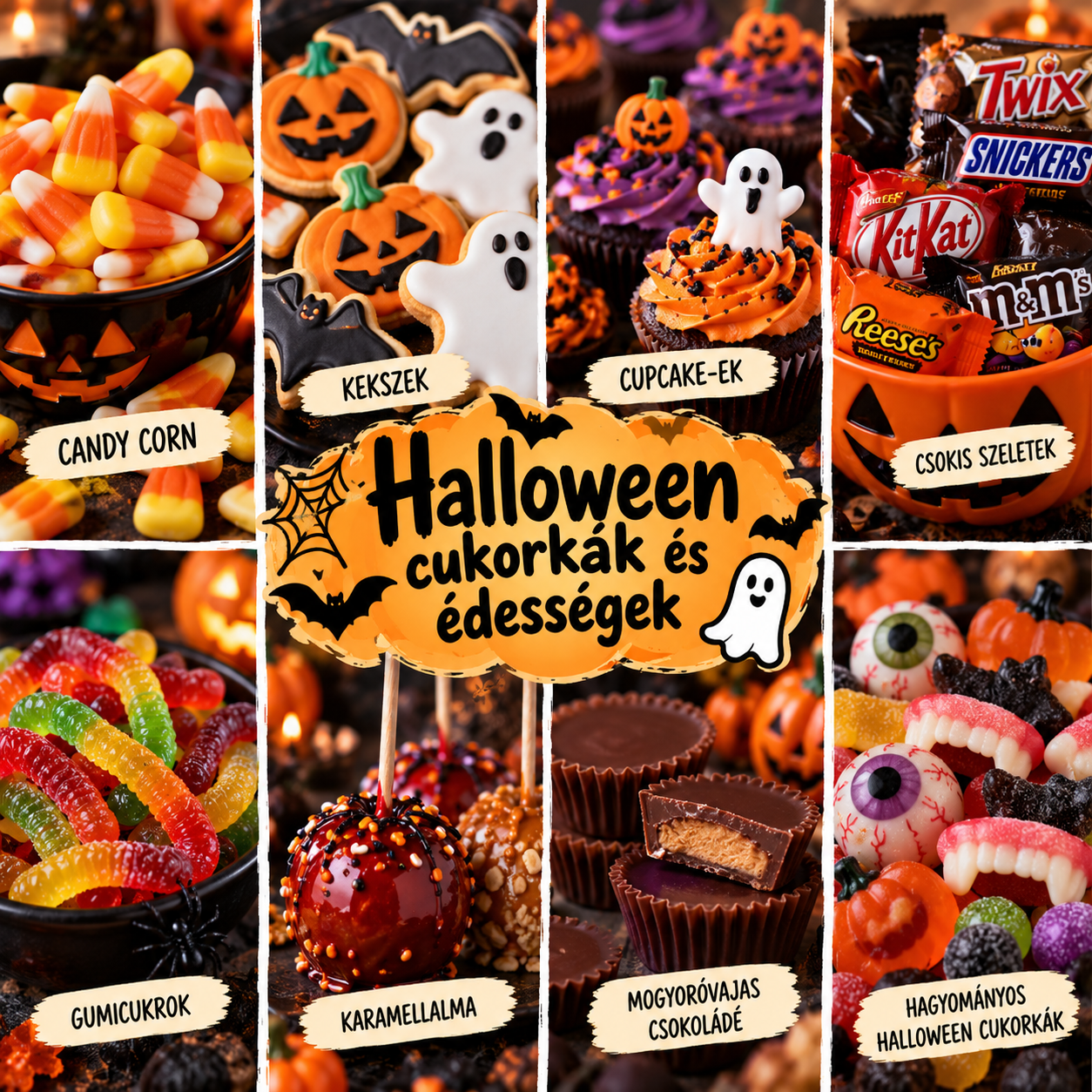halloweeni cukorkák és édességek